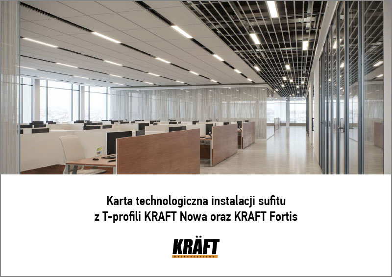 Schemat technologiczny montażu sufitu podwieszanego z T-profili KRAFT