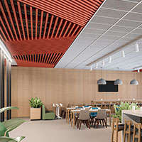 Przykłady rozwiązań projektowych z kombinacjami kolorów w metalowych sufitach podwieszanych