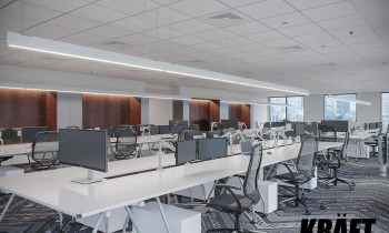 Sufit podwieszany KRAFT Fortis oraz system oświetlenia KRAFT K-Led w biurze