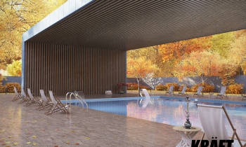 Cube-shaped rail KRAFT outside – a great alternative to wood