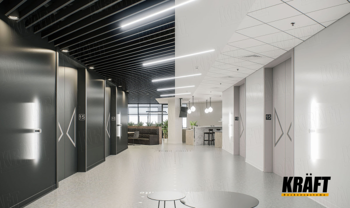 Harmony of contrast and style: KRAFT ceiling solutions in black and white offices