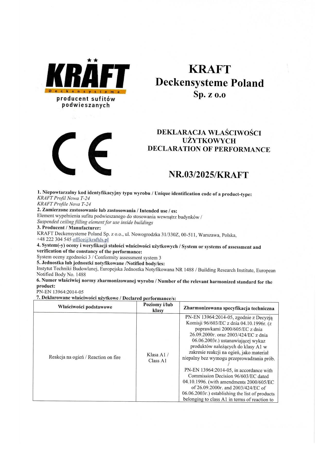 Deklaracja KRAFT Profil Nowa T-24